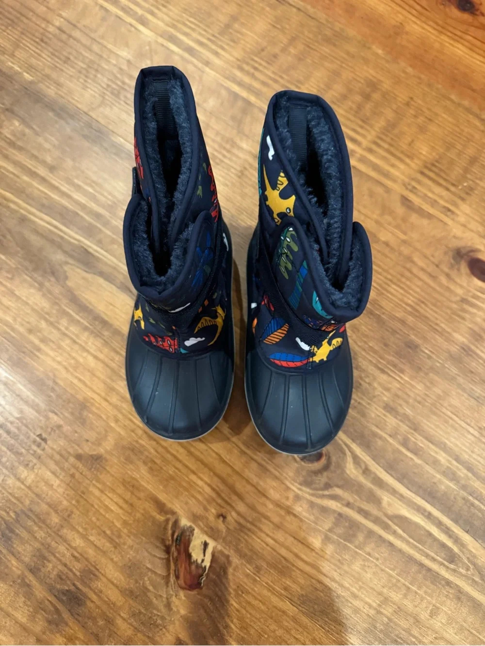 Kids Navy Dinosaur Print Winter Boots